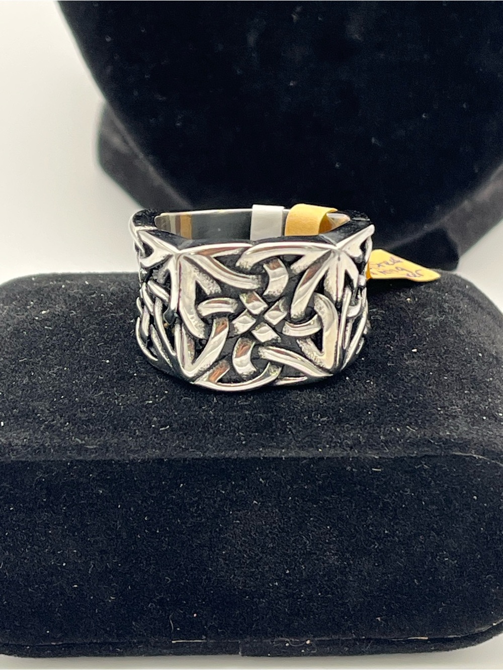 Men's Sz 14 Celtic Knot Wide Band Ring in Silver-Tone Stainless Steel